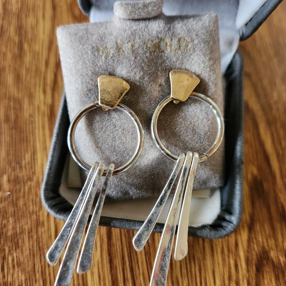 Swinging Hammered Rod Silver Modern Earrings